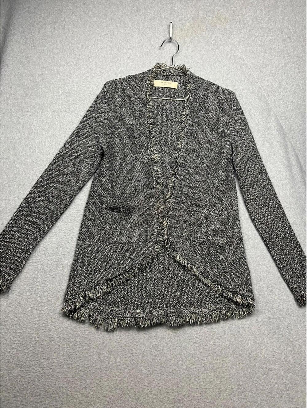 Zara Knit Womens Metallic Distressed Open Front Cardigan Sweater M Chic